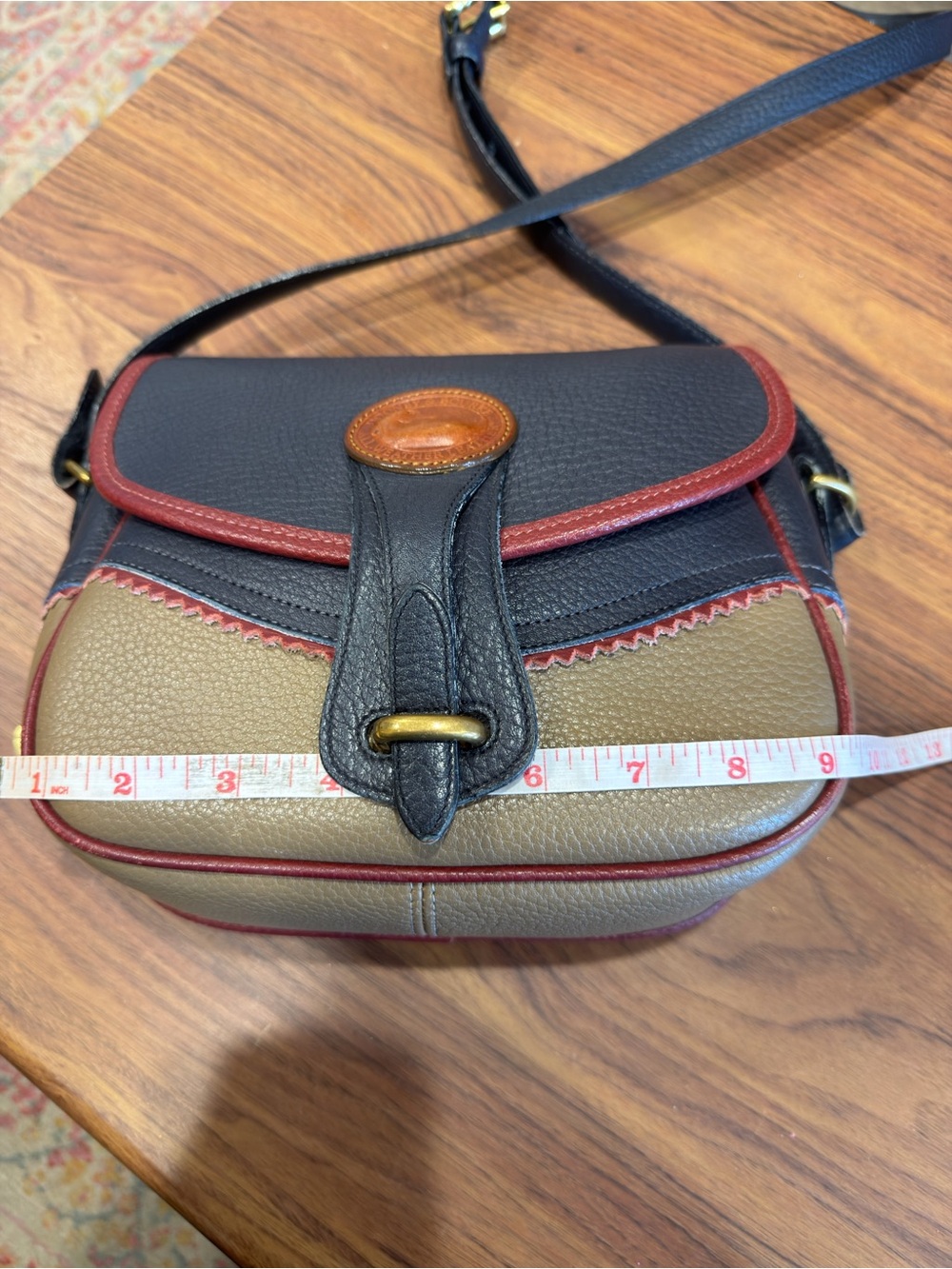 Dooney & Bourke Navy, Taupe & Burgundy Pebbled Leather Crossbody - Picture 13 of 16